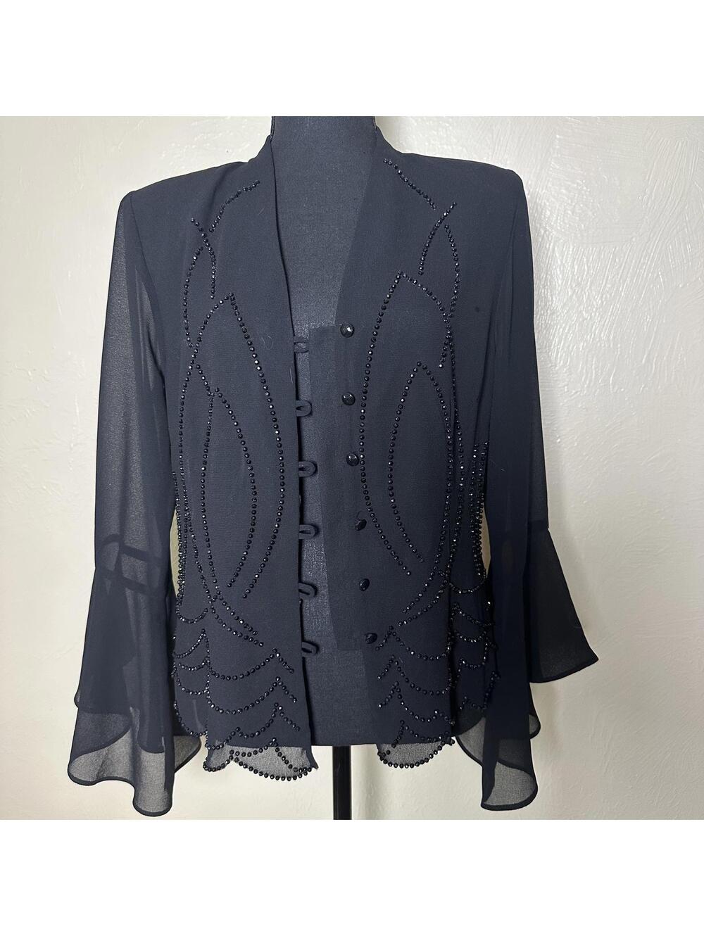 Vintage J.R. Nites Y2K Fairy Black Beaded Chiffon Bell Sleeve Whimsigoth 90s